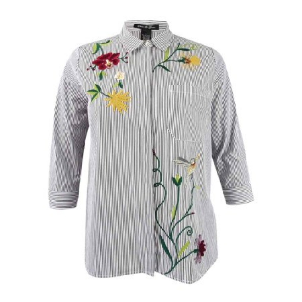 Olivia & Grace Women's Embroidered Gingham Top